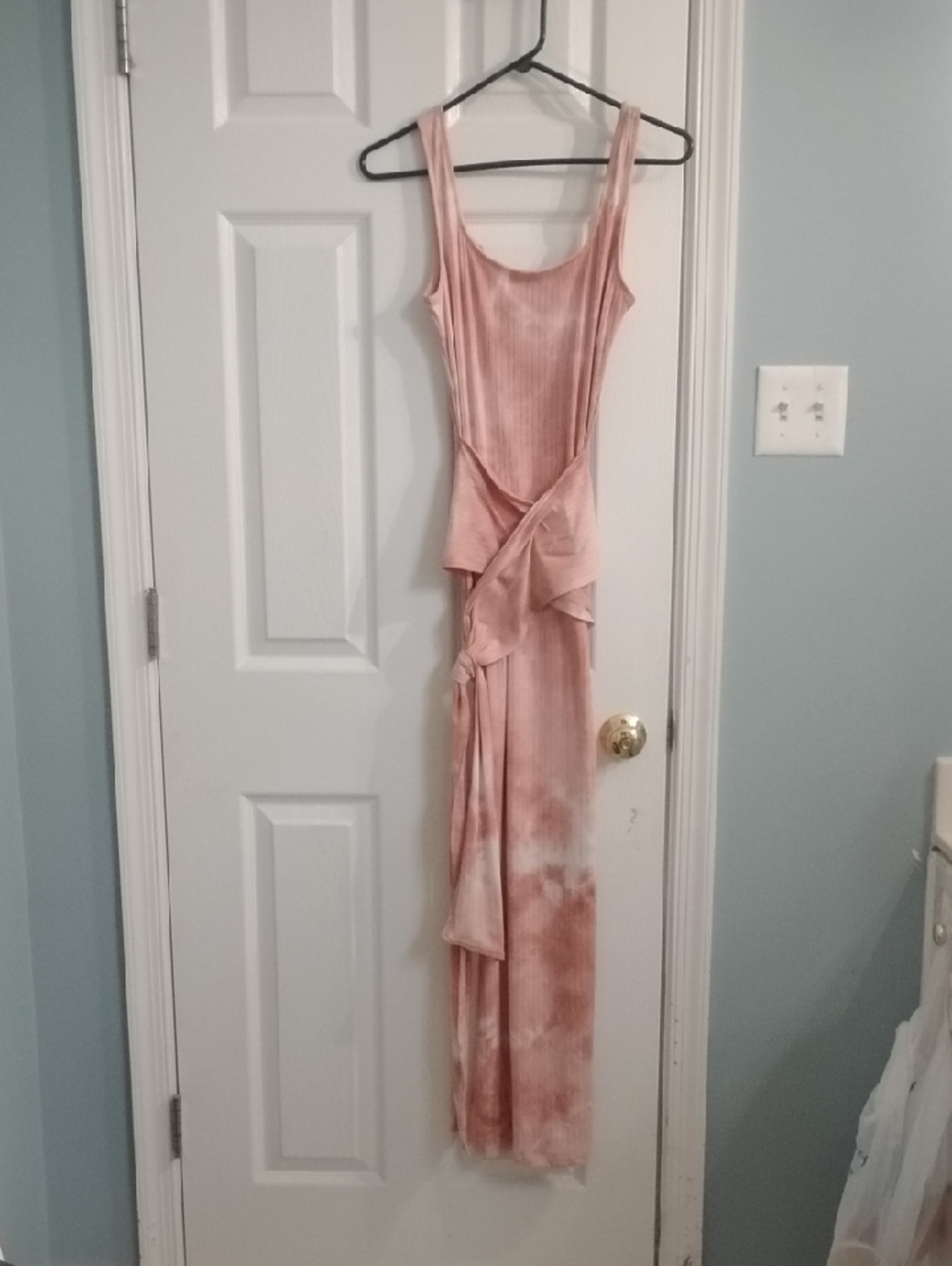 Y2K NWOT, Sleeveless  Boho Pink & White Tie-dye Wrap Maxi Dress, Size M